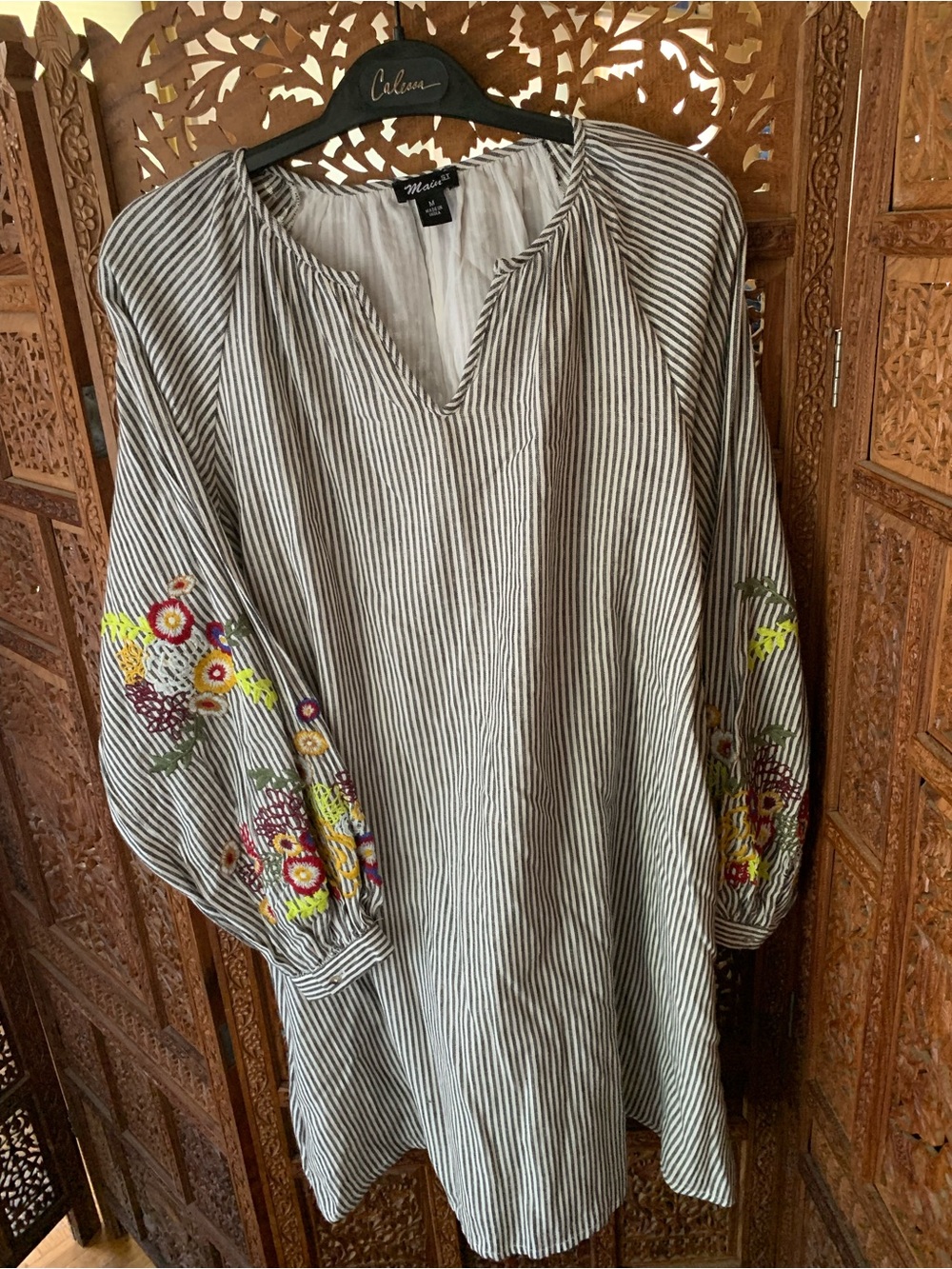 Main ST Striped Embroidered Long Sleeve Tunic - Black & White